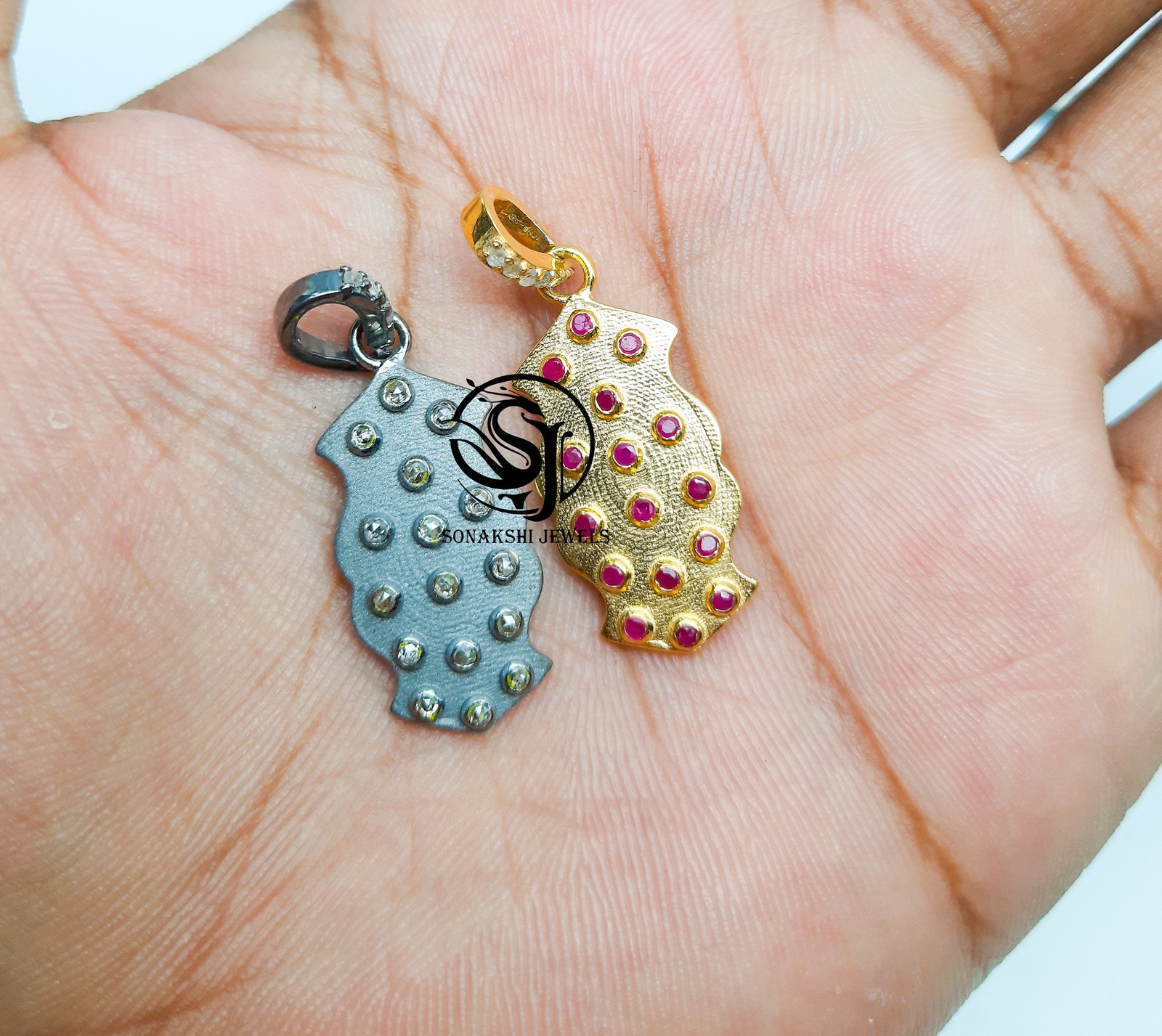 Handmade Ruby & Diamond Pave Sterling Silver Pendant – Anniversary Gift
