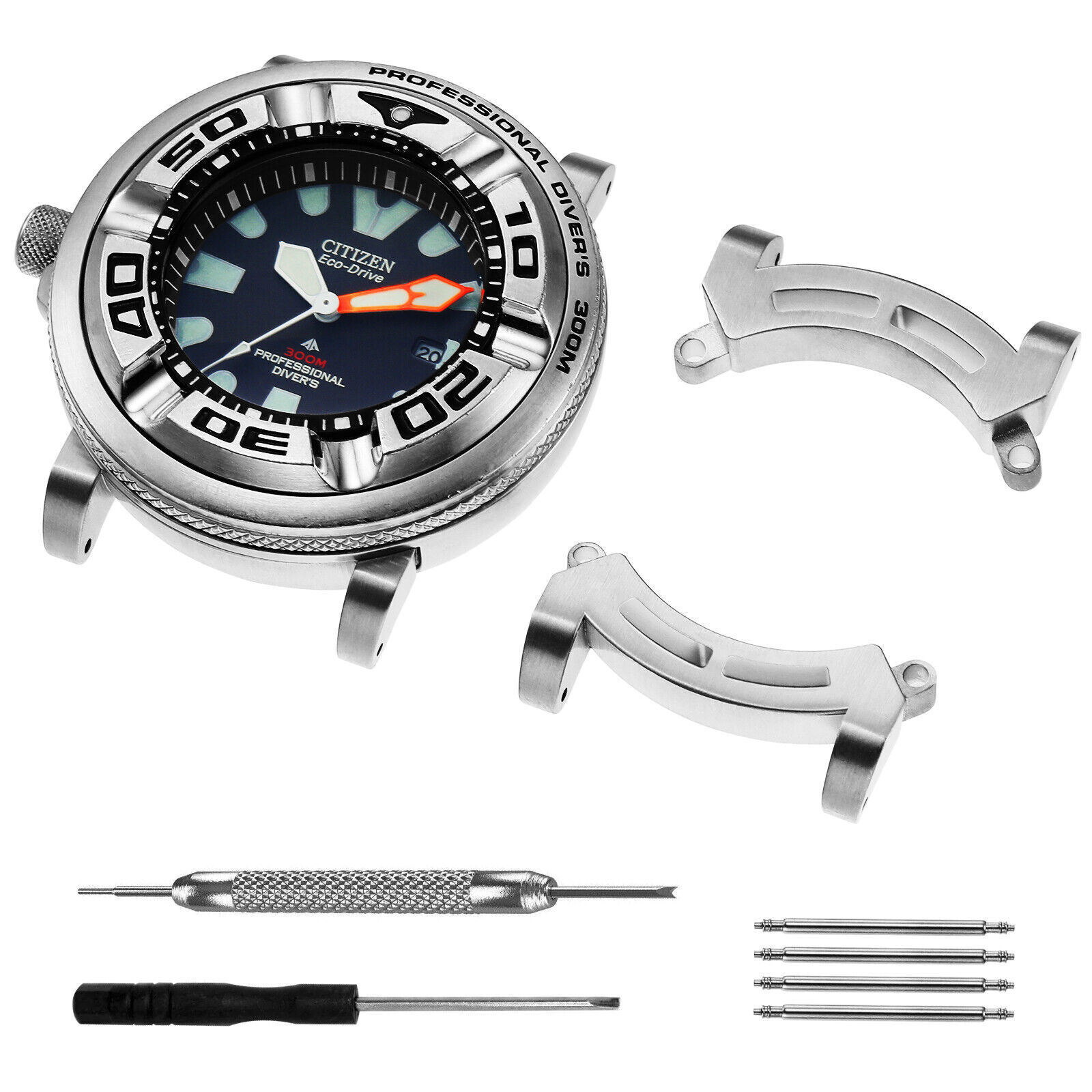 Silver Metal Adapters 24mm Bands for Citizen Eco-Drive Promaster BJ8050