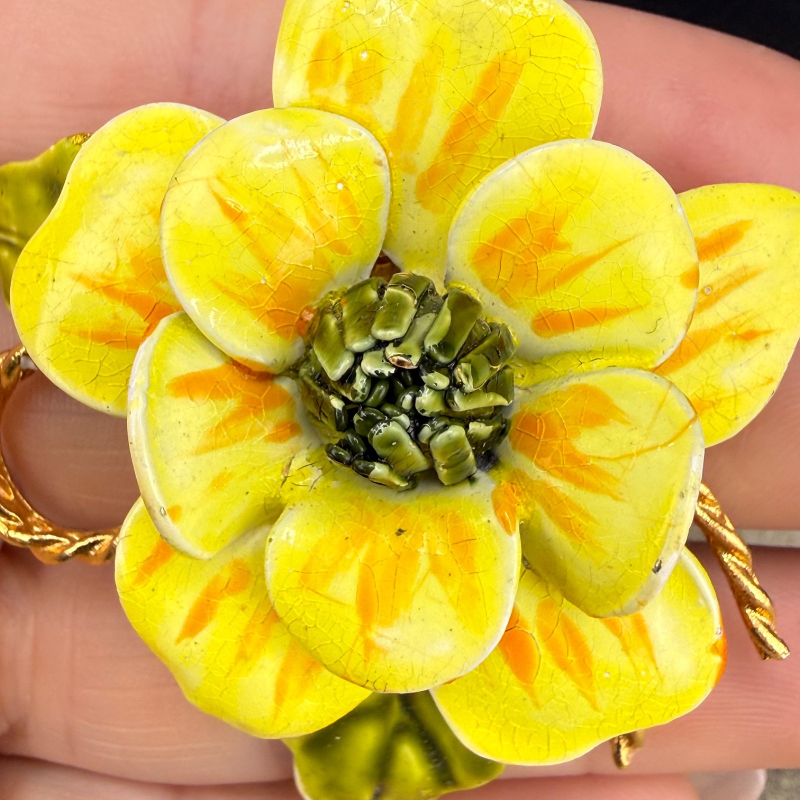 Vintage Enamel Flower Brooch Yellow Mod Pop Art
