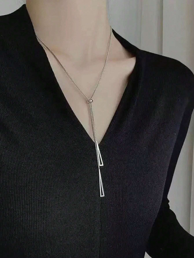 Silver Triangle Tassel Necklace Choker Clavicle Pendant Women Chain Jewelry