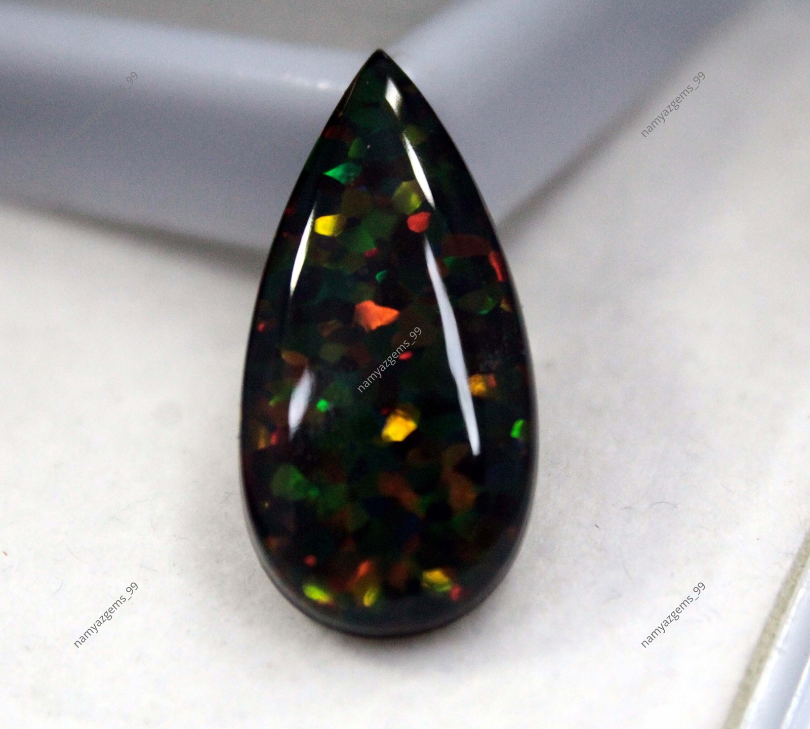 11.70 Ct Australian Natural Fire Opal Doublet Black Shine Certified Gemstone