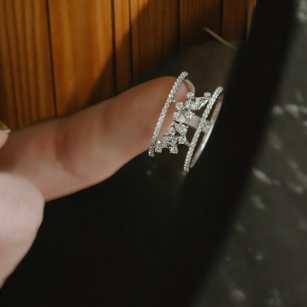 925 silver Wrap Fashion Simulated Diamond Statement Cocktail ring Wedding Band