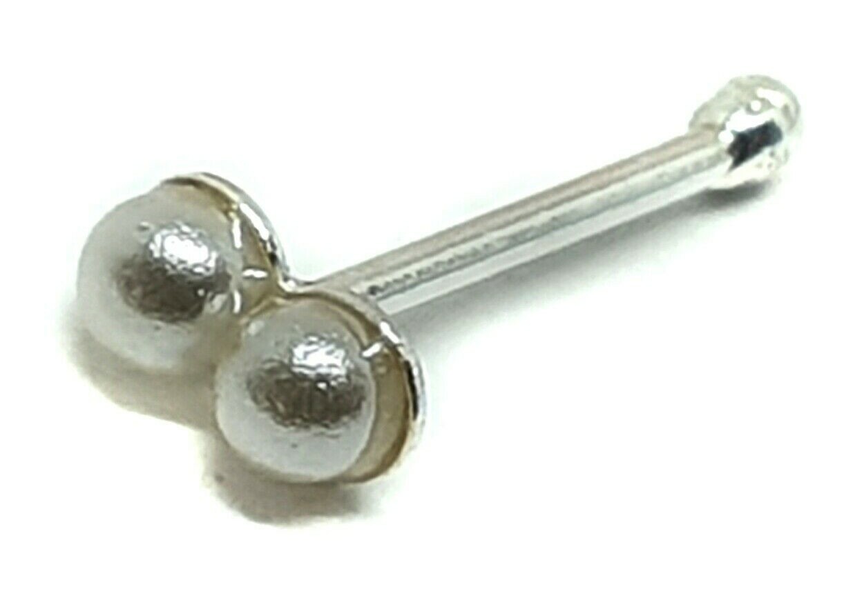Pearl Nose Stud Double Cultured Twin Pearl 22g (0.6mm) 925 Silver Ball End