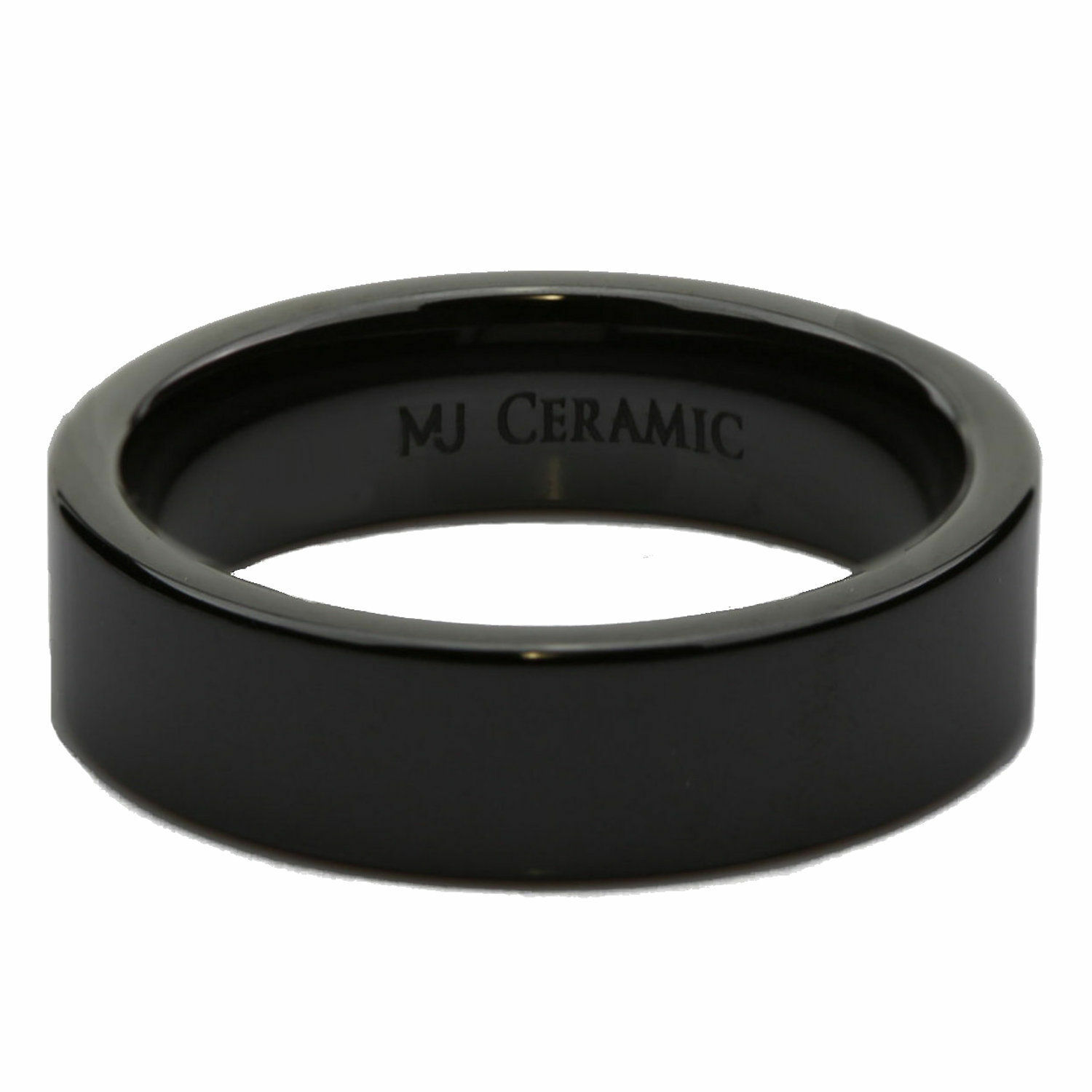 White or Black Ceramic 4, 6, 8 or 10mm Wedding Band Flat Pipe Cut Polished Ring
