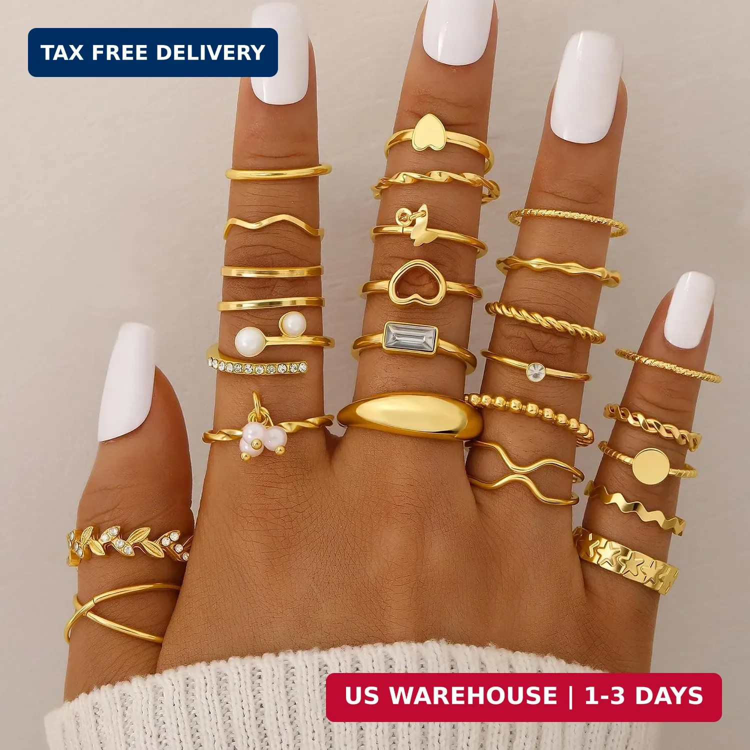 FAXHION 68 Pcs Gold Jewelry Set for Women with 7 Necklace, 17 Bracelet, 5 Hoop E