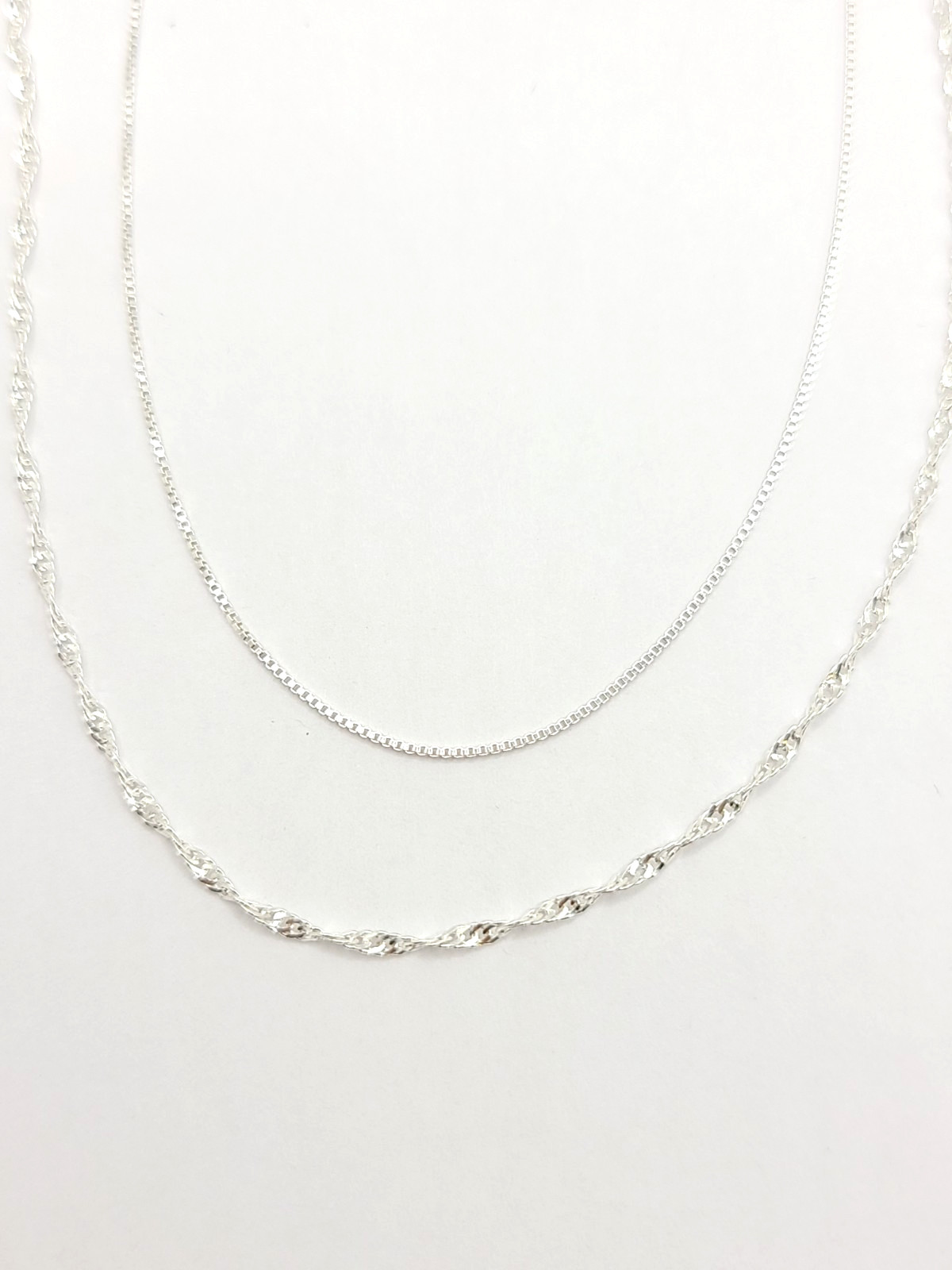 2x 925 Sterling Silver Chain 1.2mm Rope 20″ & 0.8mm Box Chain 22″ Necklaces