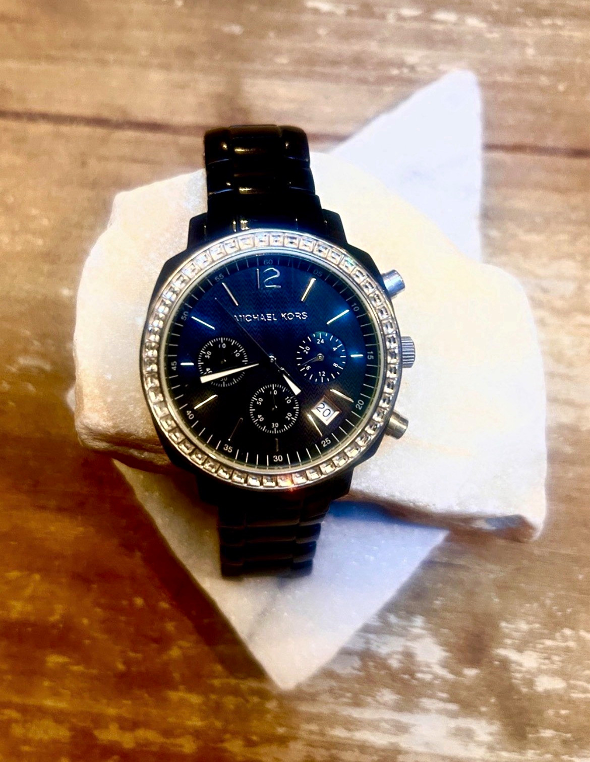 Michael Kors Black and Silver Crystal-Trim Chronograph Watch