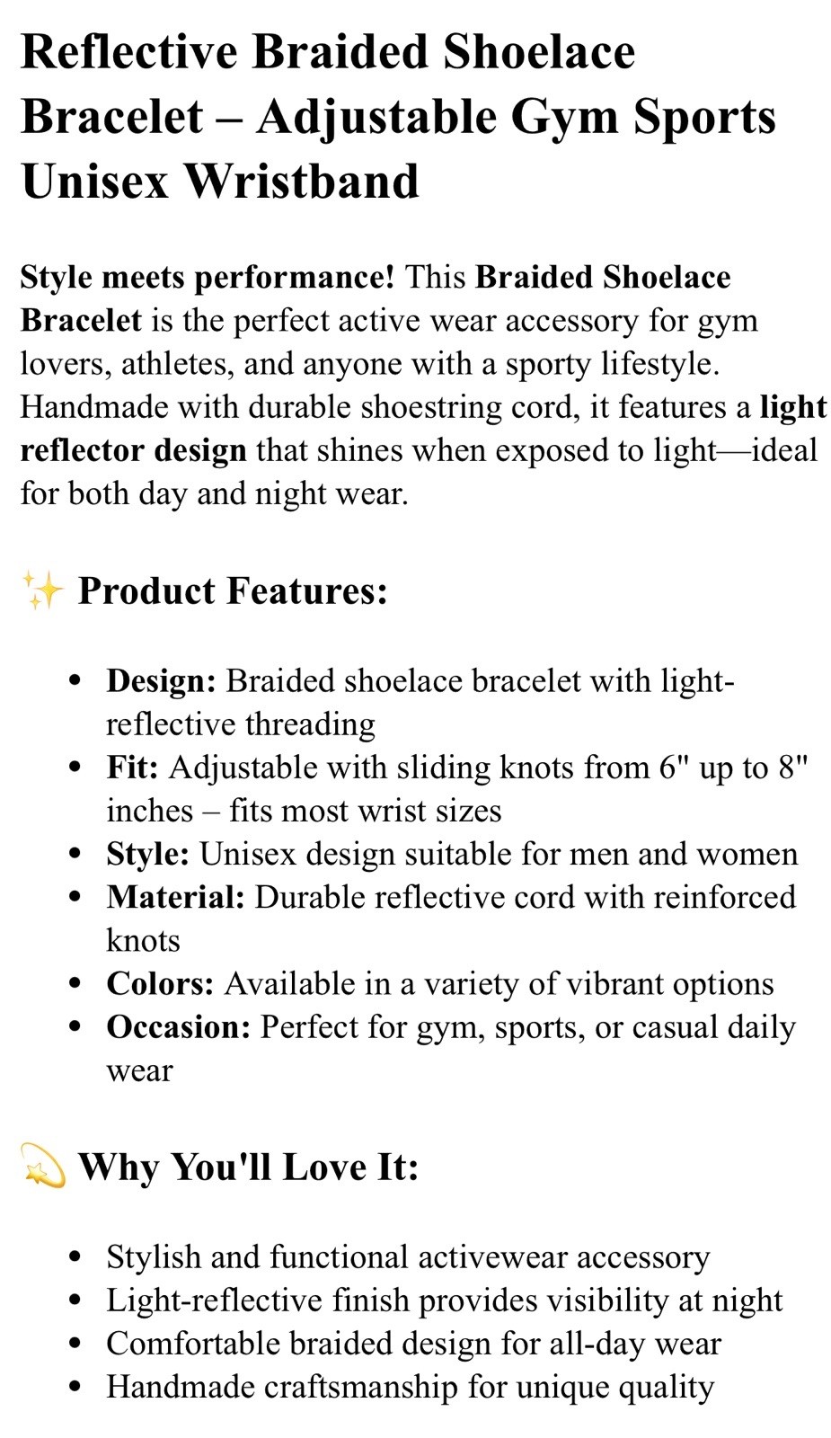 Reflective Braided Shoelace Bracelet – Adjustable Gym Sports Unisex Wristband