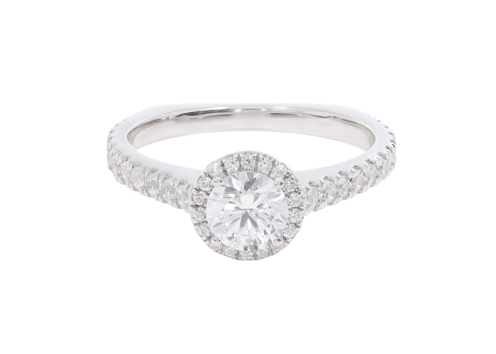 1.25 Carat Round Cut Moissanite Halo Engagement Ring in 925 Silver for Women