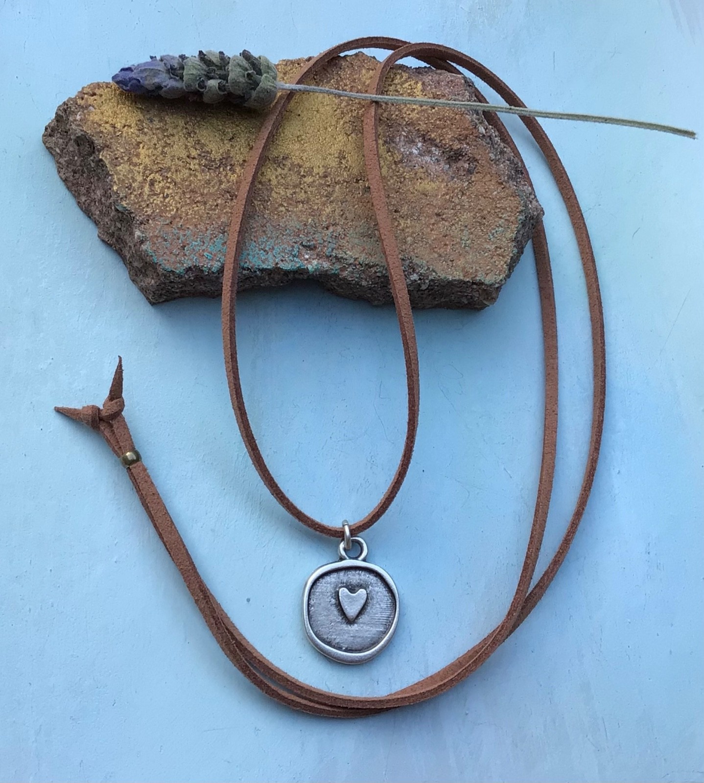 Heart Sundance Charm artisan silver jewelry Necklace suede leather cord