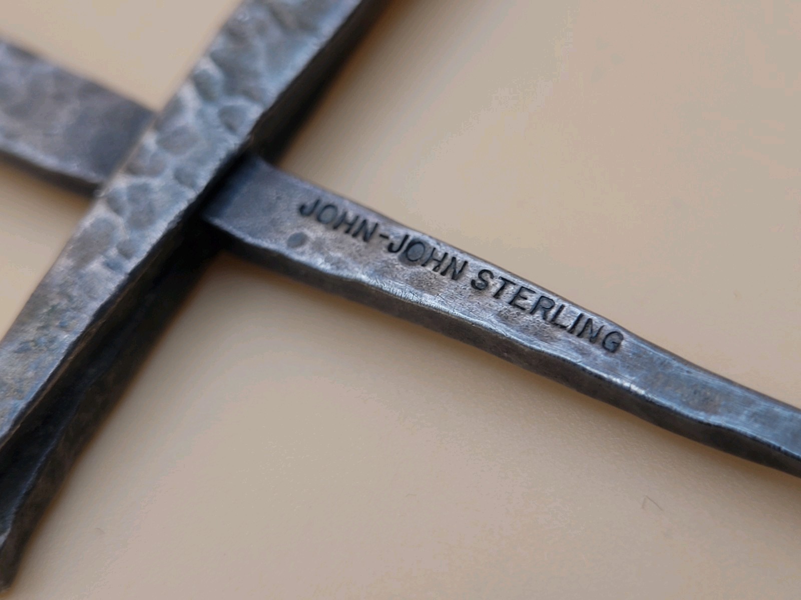 Sterling 925 Brutalist John-John Forged Nails Cross Necklace AGI 925 18″ Chain