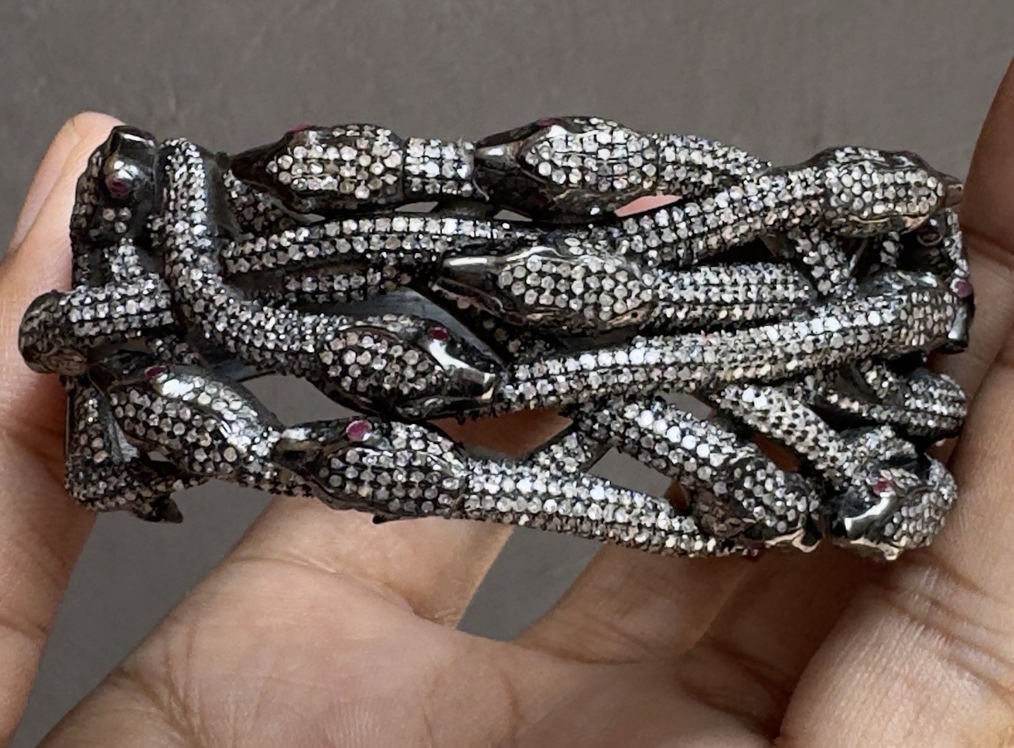 Natural Diamond Snake Bangle 925 Sterling Silver Victorian Handmade Jewelry
