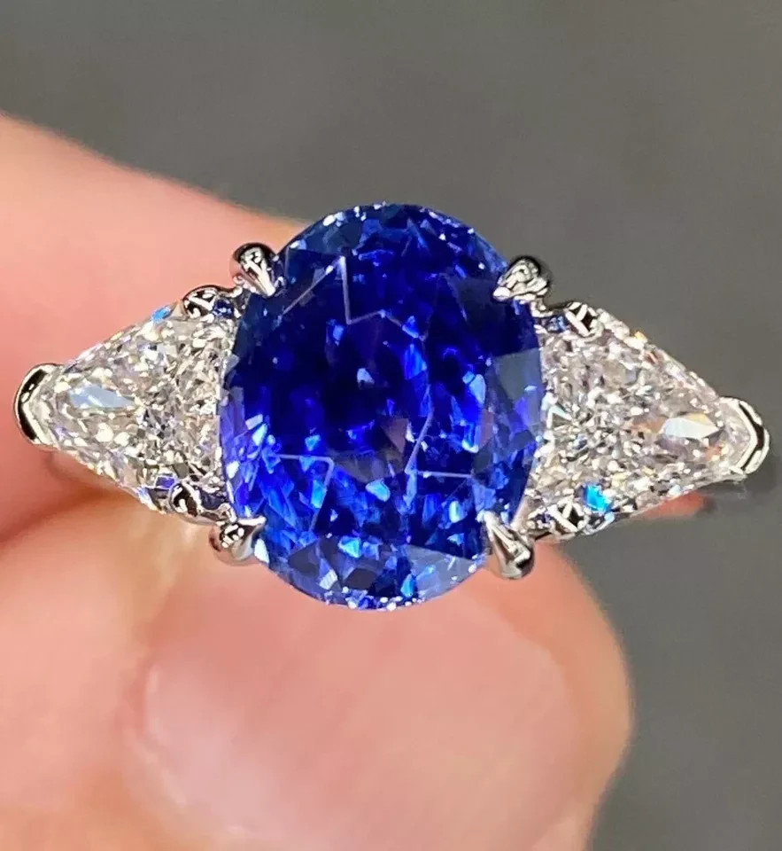 RARE 5.00 Ct Certified Oval Shape Natural Blue Diamond Ring White Gold Finish