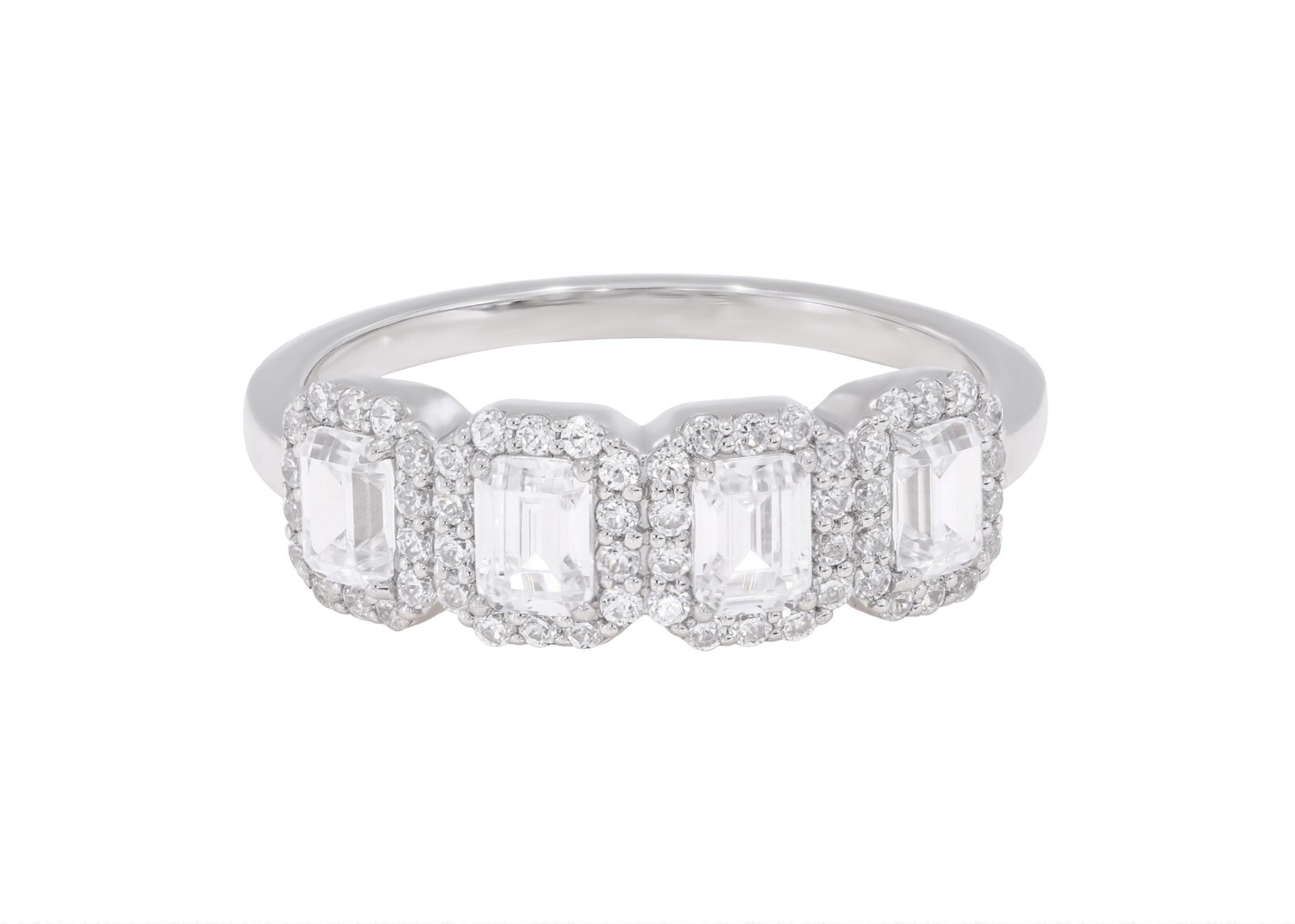 1.00 Ct Emerald & Round Cut Lab Grown Diamond Wedding Ring in Sterling Silver