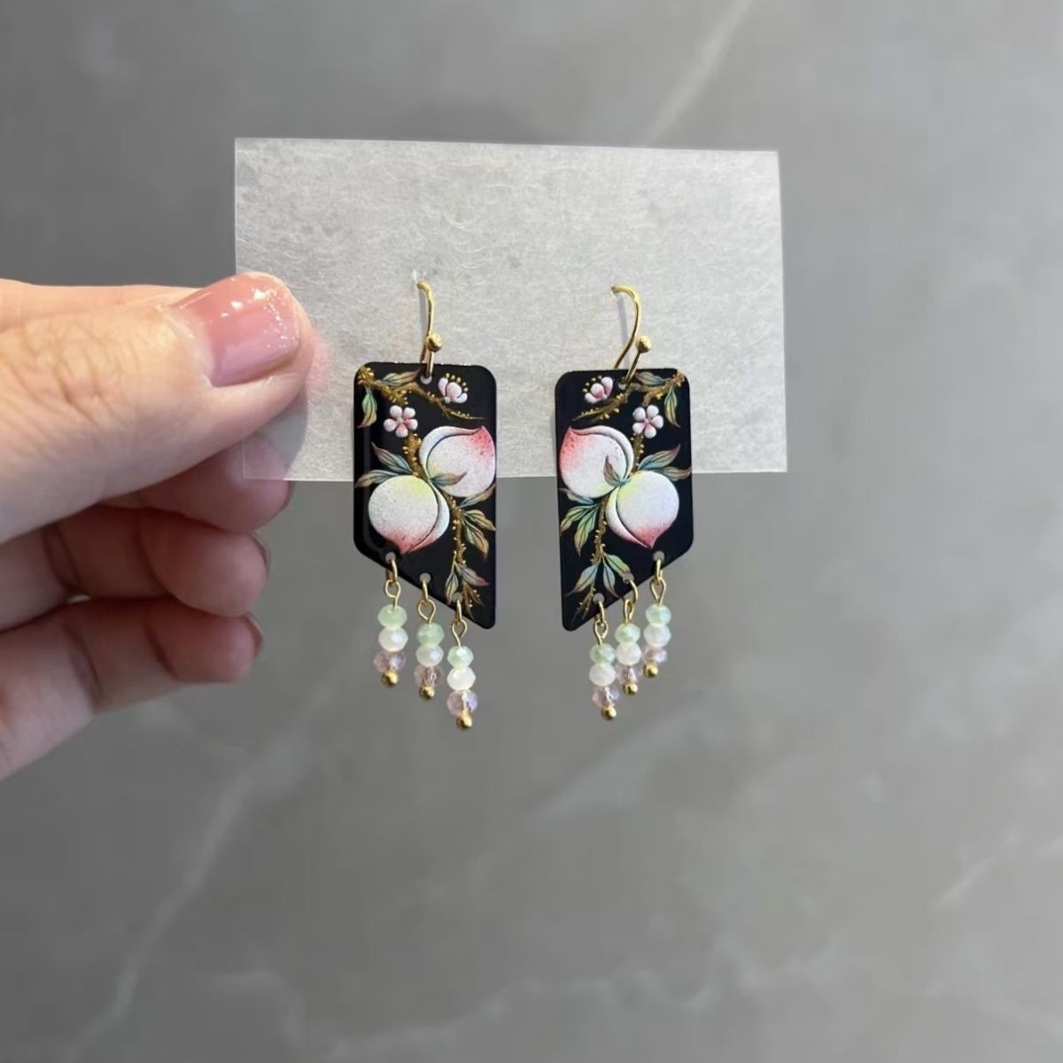 Chinese Style Peach Dangle Earrings New Year Gift Hook Earrings for Women