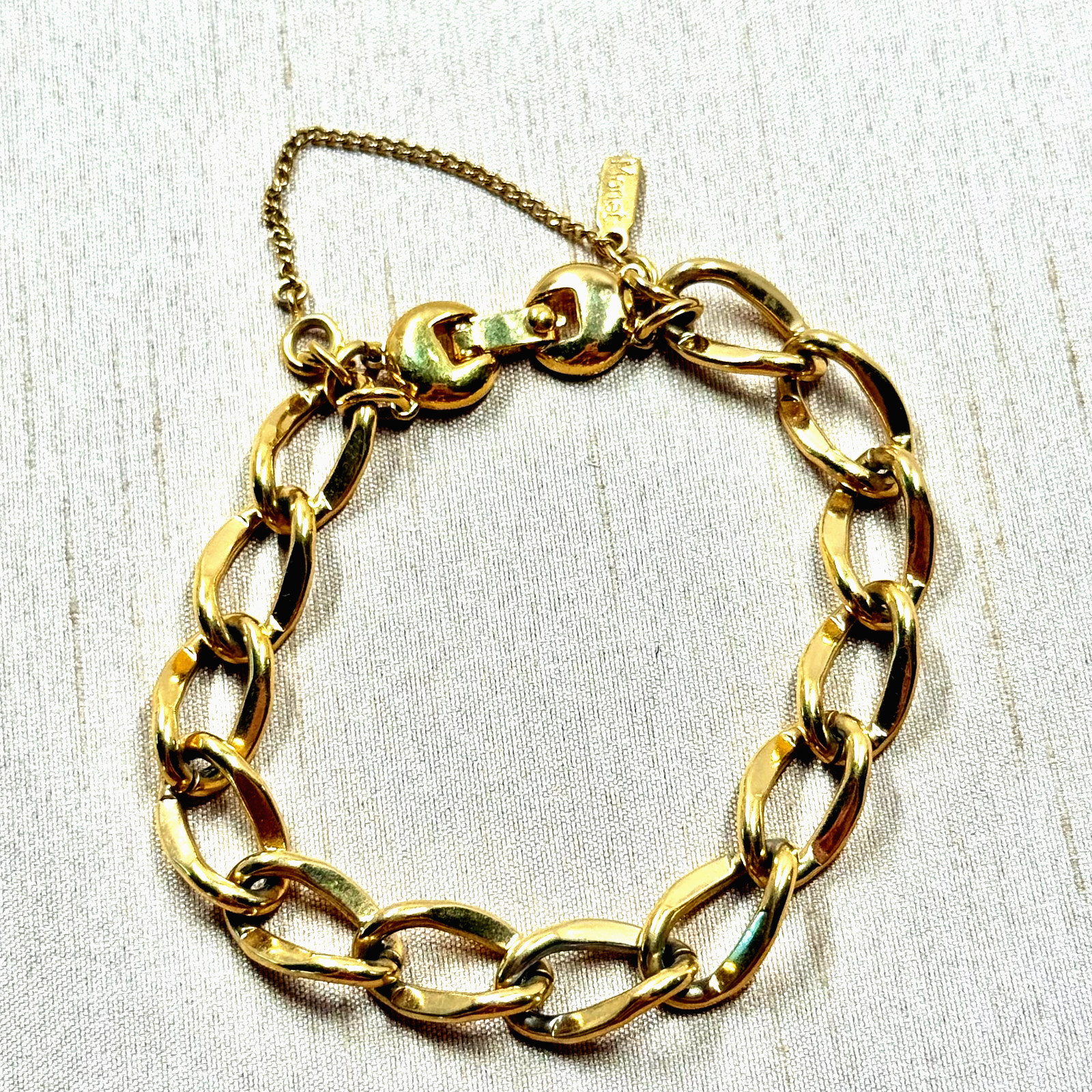 Monet Gold Plated Bracelet with Safety Chain, Classic Statement Piece – 7.5 in