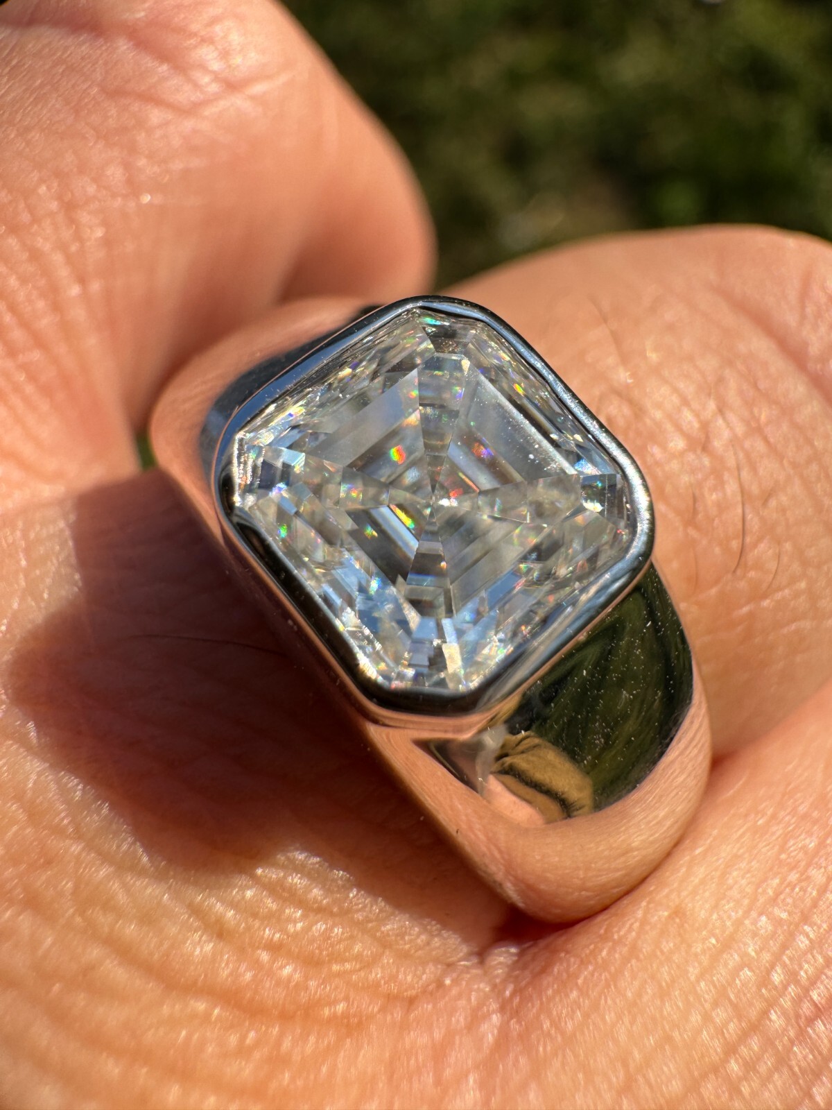 3ct MOISSANITE Asscher Cut Big Solitaire Men’s Real Solid 925 Silver Ring Pinky
