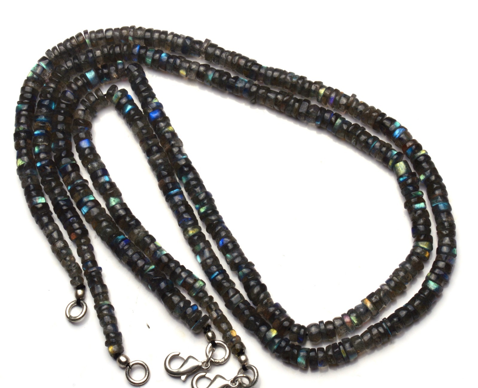 Natural Gem Blue Fire Labradorite 5MM Approx. Smooth Heishi Beads Necklace 17″