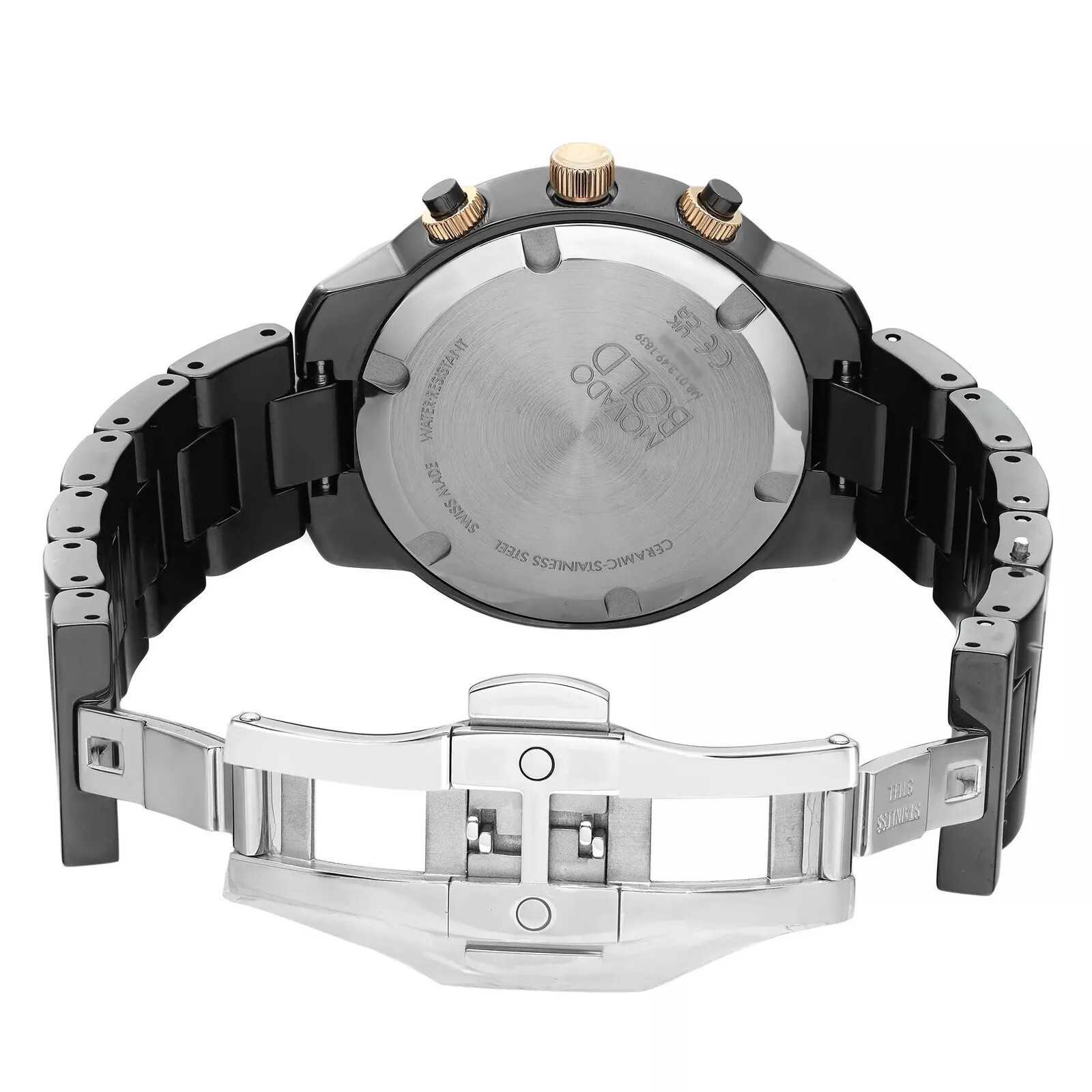MOVADO BOLD VERSO 3600932 BLACK GOLD CHRONOGRAPH DIAL SWISS CERAMIC WOMENS WATCH