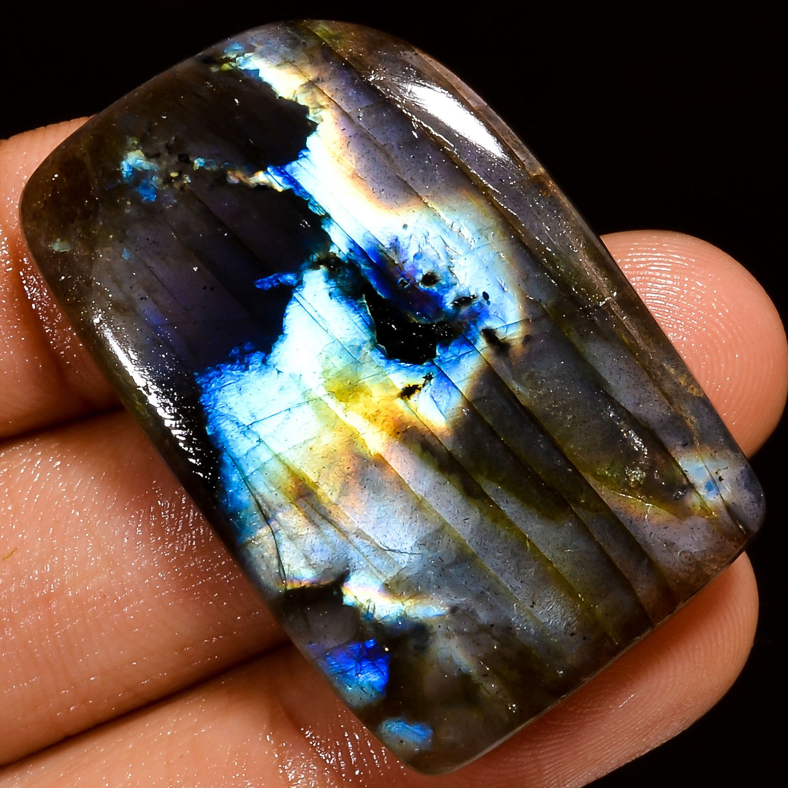 Natural Labradorite Fancy Shape Cabochon Loose Gemstone 62 Ct 37X24X7 mm EE37408