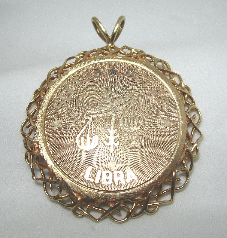 14K Yellow Gold Libra Pendant 21.11 grams 2 3/8”