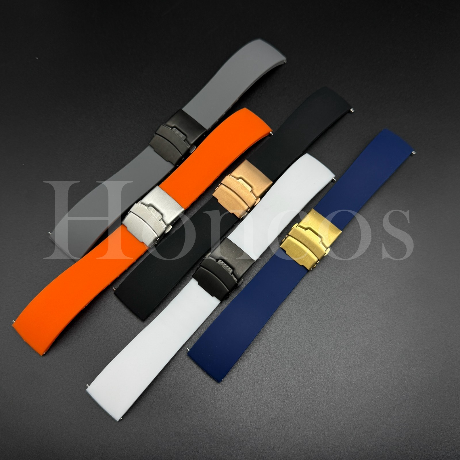 18 20 22 24 MM Silicone Smooth Flat Rubber Watch Strap Band Deployment Clasp USA
