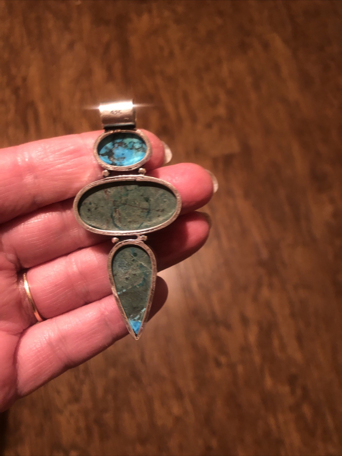 Big Hubei Blue Turquoise Totem Artisan Pendant Brown Web Matrix 2.75”
