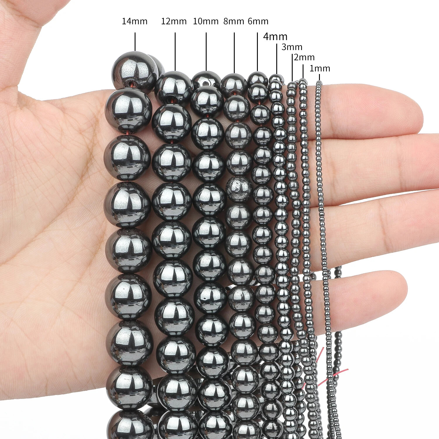 4-12mm Natural Black Hematite Stone Round Loose Spacer Beads for Jewelry Making