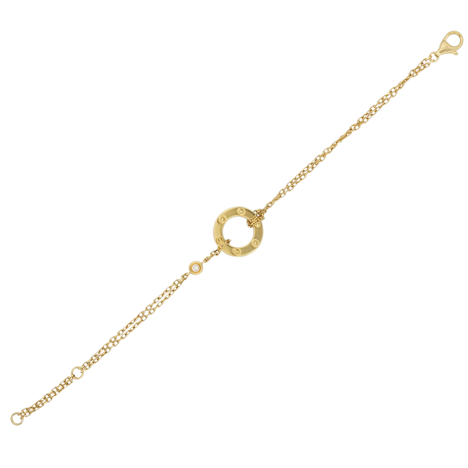 CARTIER Love 2 Diamonds Pendant and Love Bracelet On Chain Set 18K Yellow Gold