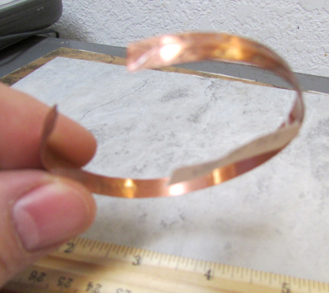 Copper bracelet cuff w/ hearts design, 2.5 inch wide as pictured