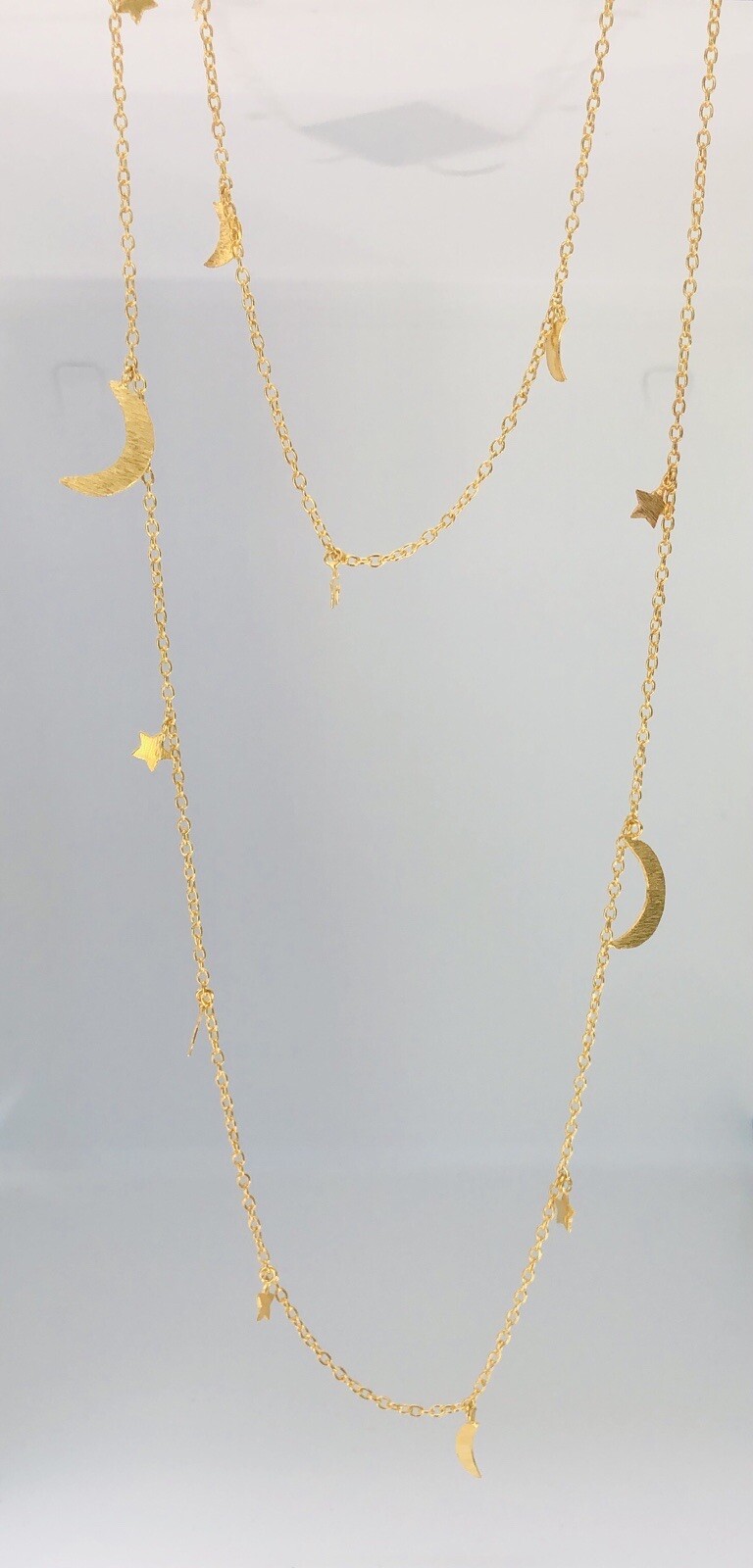 925 Sterling Silver Long Necklace With Noon Stars Brush Matte Finish