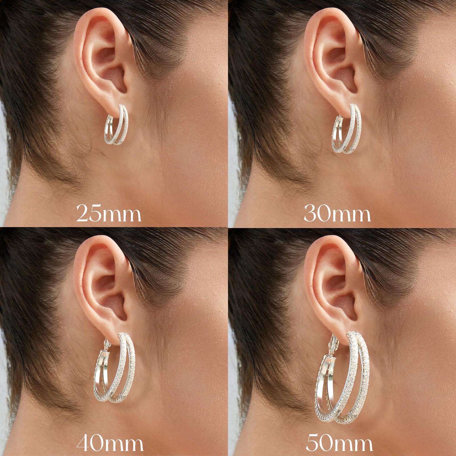 Senteria Double Sterling Silver Hoop Earrings for Women with 30mm,