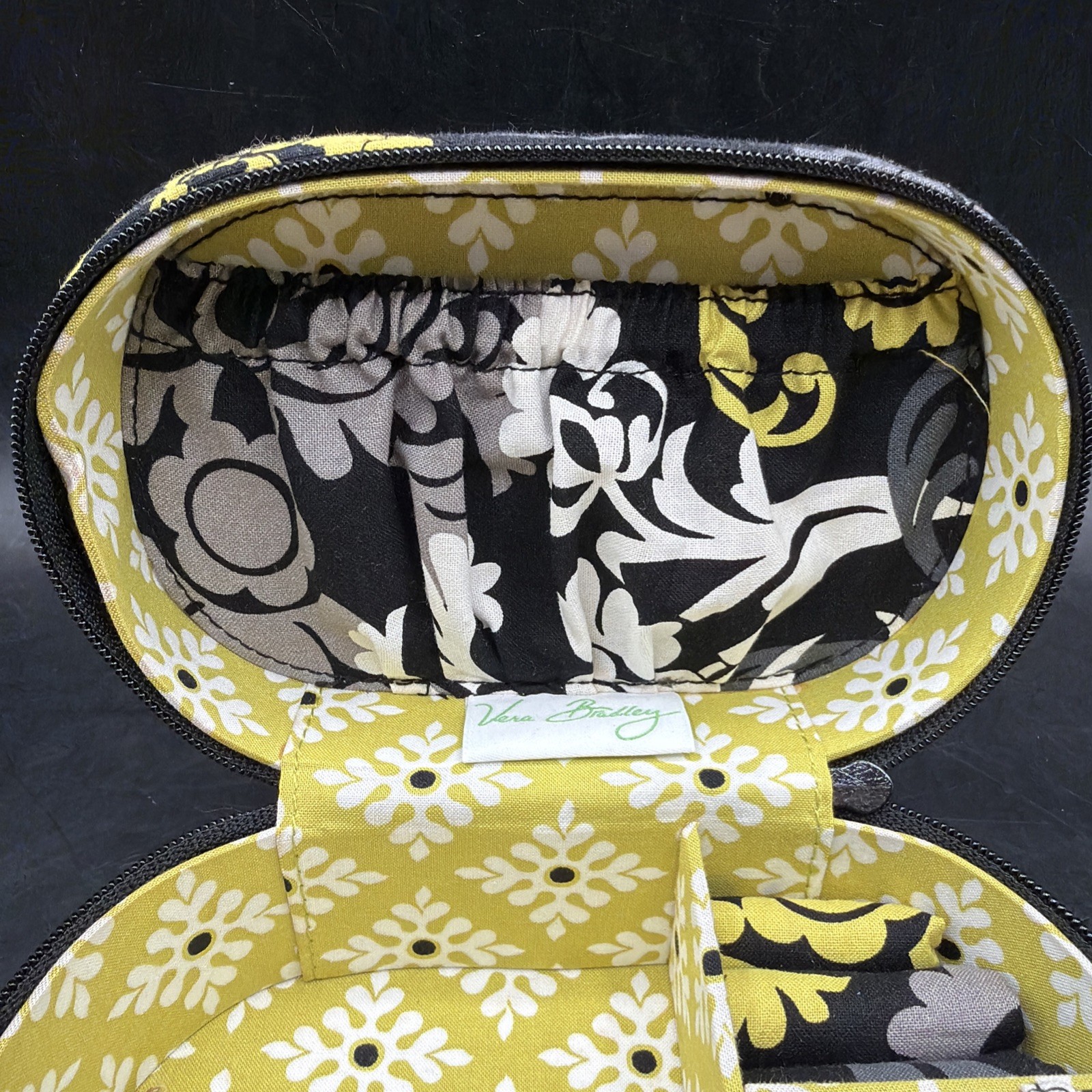 Vera Bradley Baroque Quilted Yellow Green Black And Gray Travel Jewelry Box