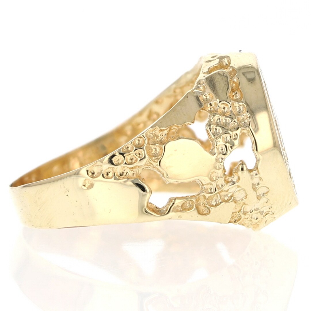 14.7mm Gemini Zodiac Medallion Nugget Signet Ring 14k Yellow Gold 5.47g Size 9