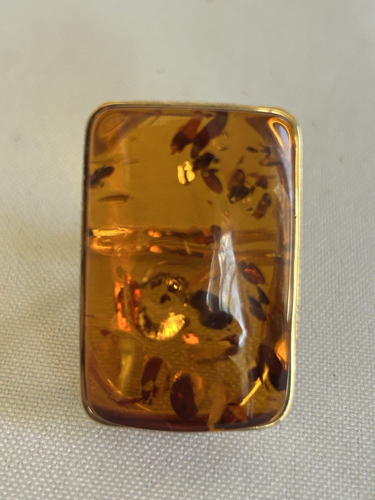 Baltic Amber 925 Sterling Silver Gold Plated Rectangular Adjustable Ring Sz 7-9