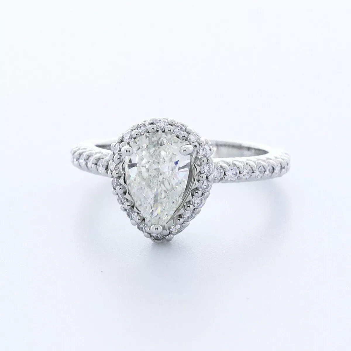 Side Stone Engagement Ring Platinum Halo 2.87 Carat Pear Lab-Grown Diamond G VS1