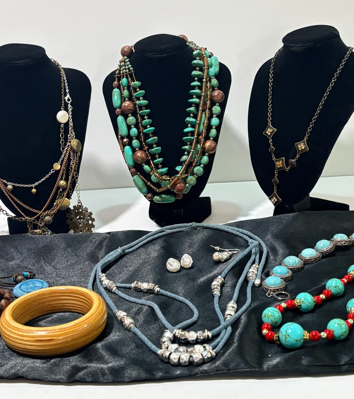 Boho Costume Jewelry Lot 12 Pieces Necklaces Bracelets Earrings Turquoise Look