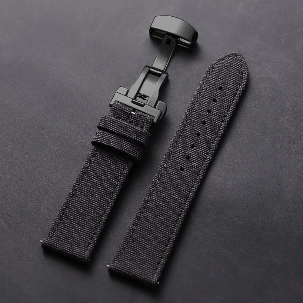 Quick Release Nylon Leather Strap 20/22mm Butterfly Buckle for Omega Seiko