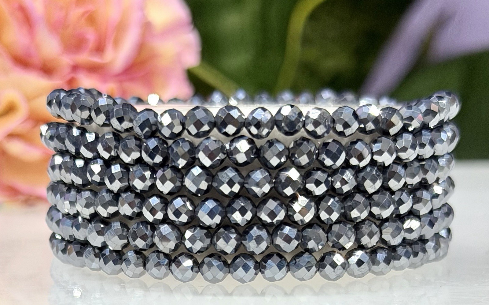 Wholesale 6 Pcs Natural Terahertz 4mm Faceted 7.5” Healing Stretch Bracelet