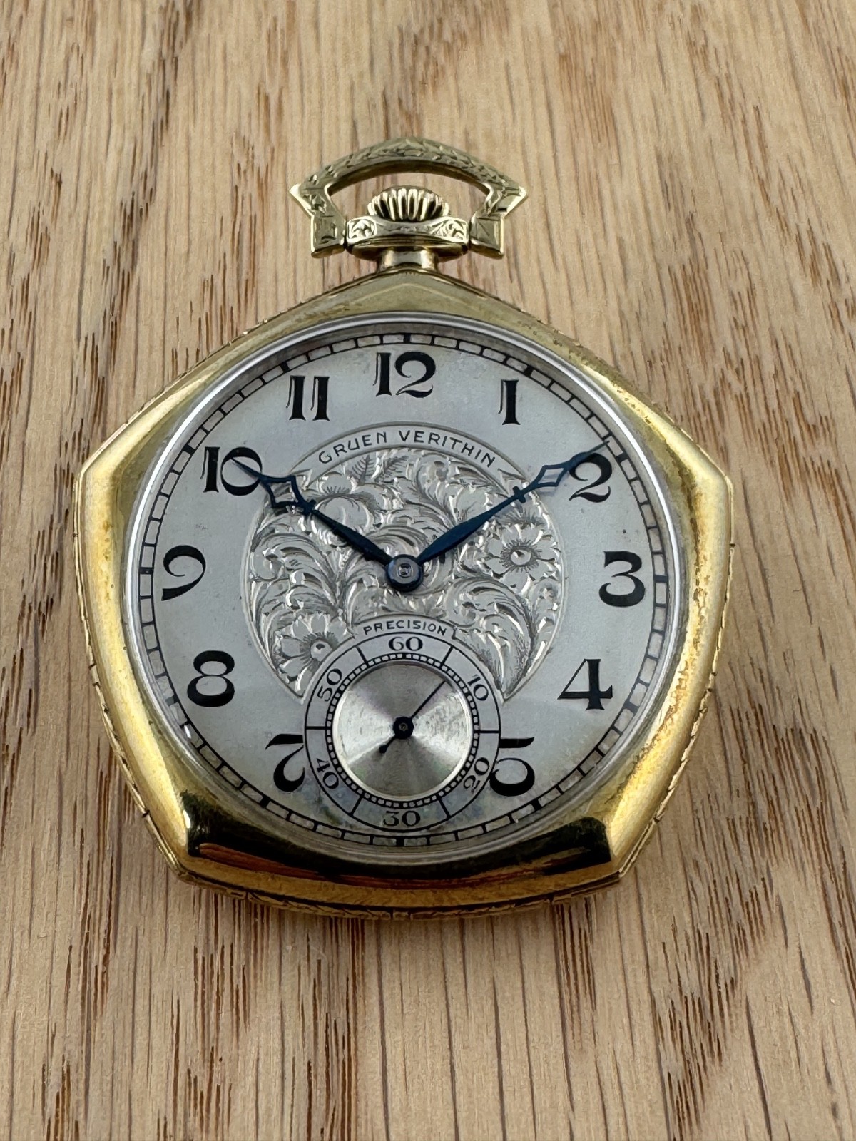 Gruen Precision Verithin Pentagon 14K Solid Green Gold Pocket Watch 1920s RARE!