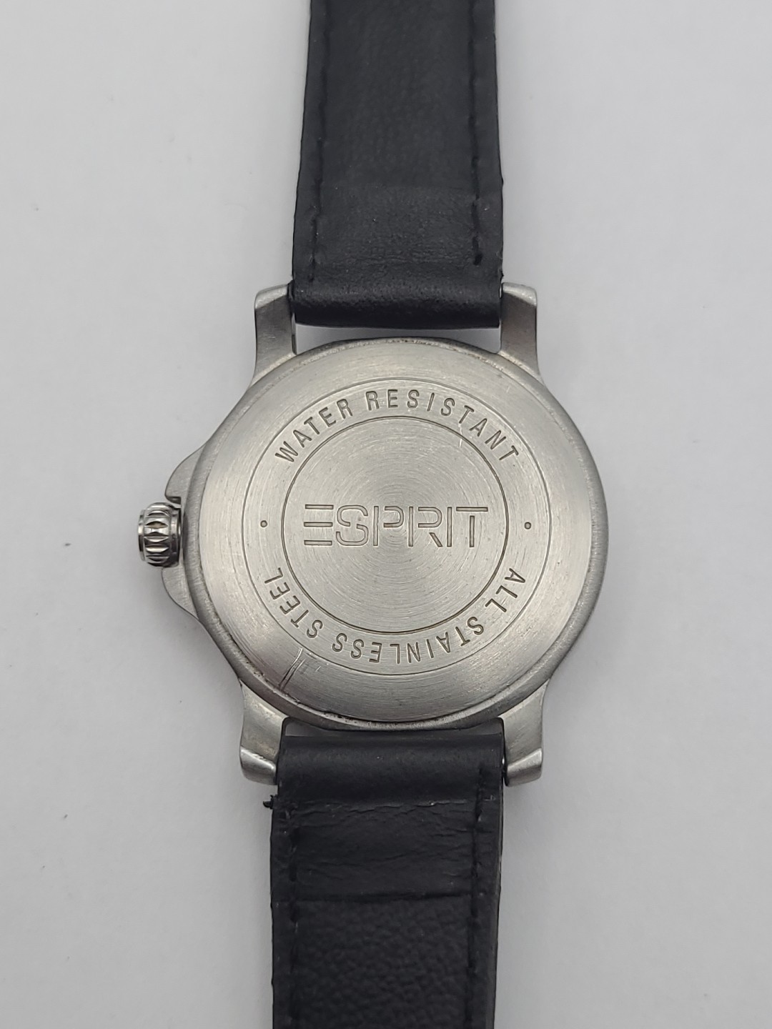 Esprit Watch Women Silver Tone Date Black Dial Leather Band New Battery Working