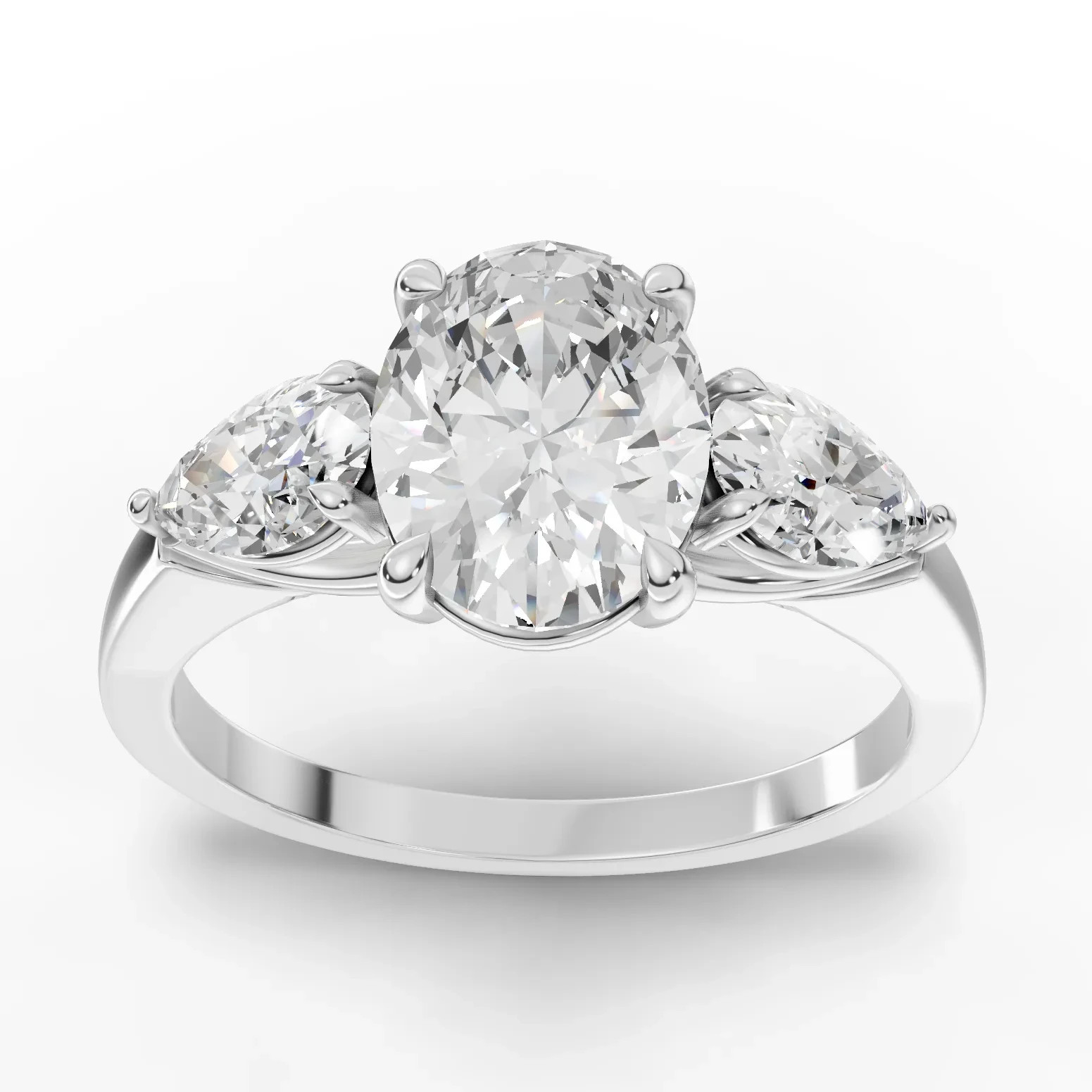 2.25 Ct Oval Three-Stone Lab Grown Diamond Ring With Pear Sides 18K White Gold