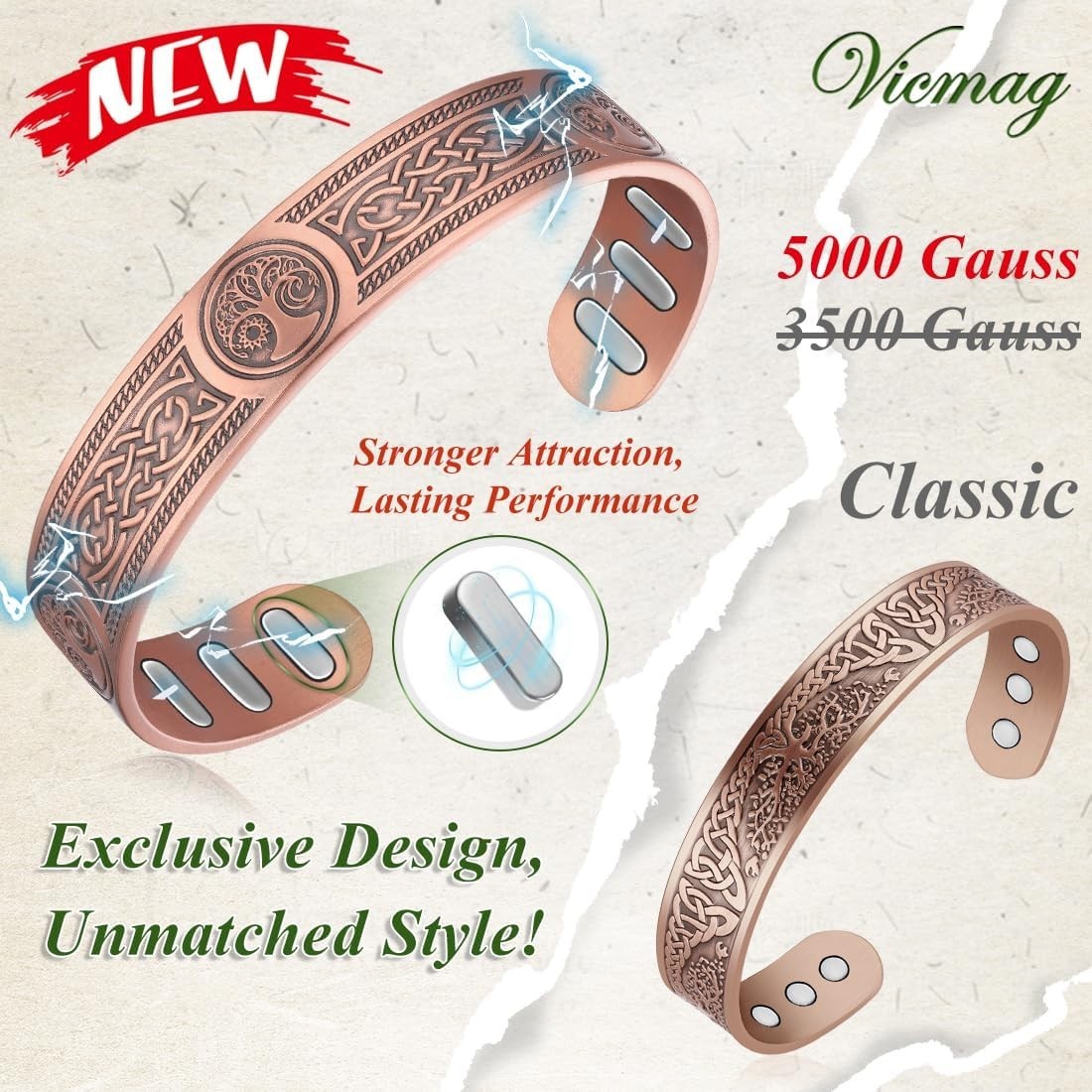 Adjustable 99% Pure Copper Bracelet for Men – Viking & Sun Moon Tree Design