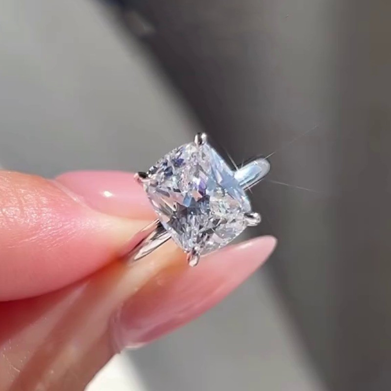 3.85 TCW Elongated Cushion Cut Moissanite Engagement Ring 14K White Gold Plated