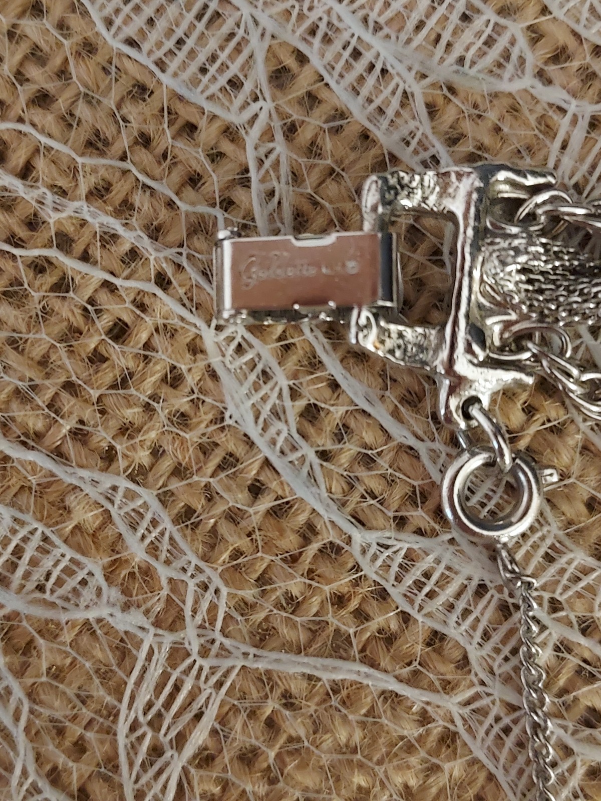 Vintage Goldette NY Silver Mesh Chain Bracelet w/Safety Chain Fold Over Clasp 7″