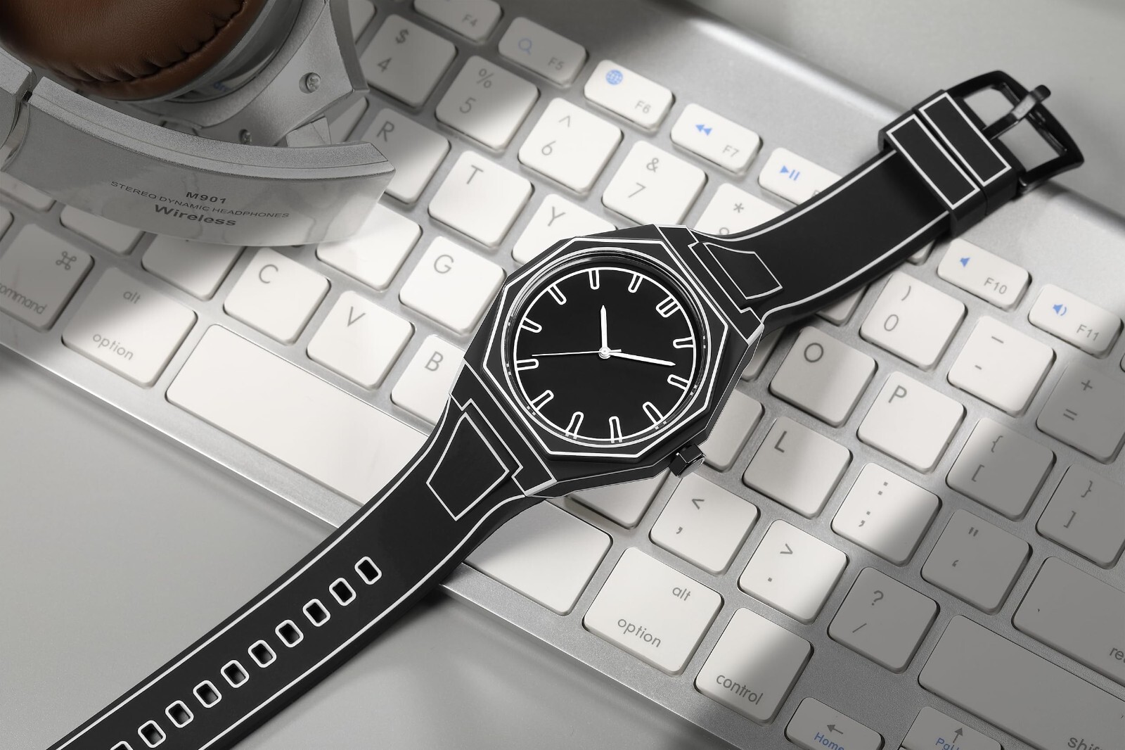 2D “Sketched Look” Outline Art Watch – Black With White Trim. Free Shipping 2025