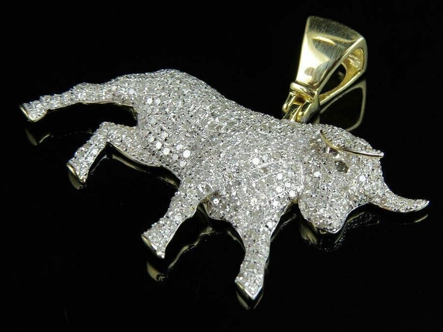 2CT Round Lab Created DIamond Taurus Bull Charm Pendant 14K White Gold Plated
