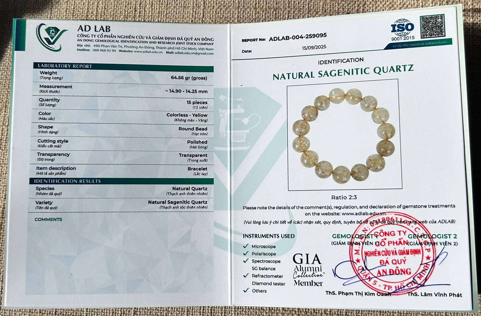 Natural Golden Rutilated Quartz Bracelet 14.5mm Certified AD Lab 64.56g