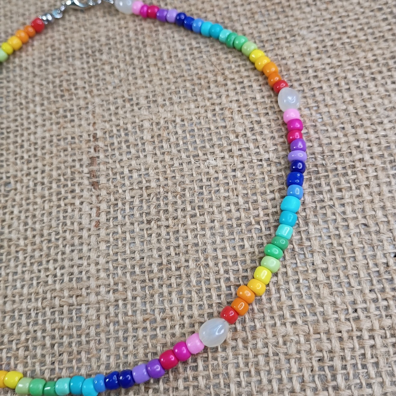 New Rainbow Beaded Choker Necklace – Seed Bead & Faux Pearl Choker Handmade Boho