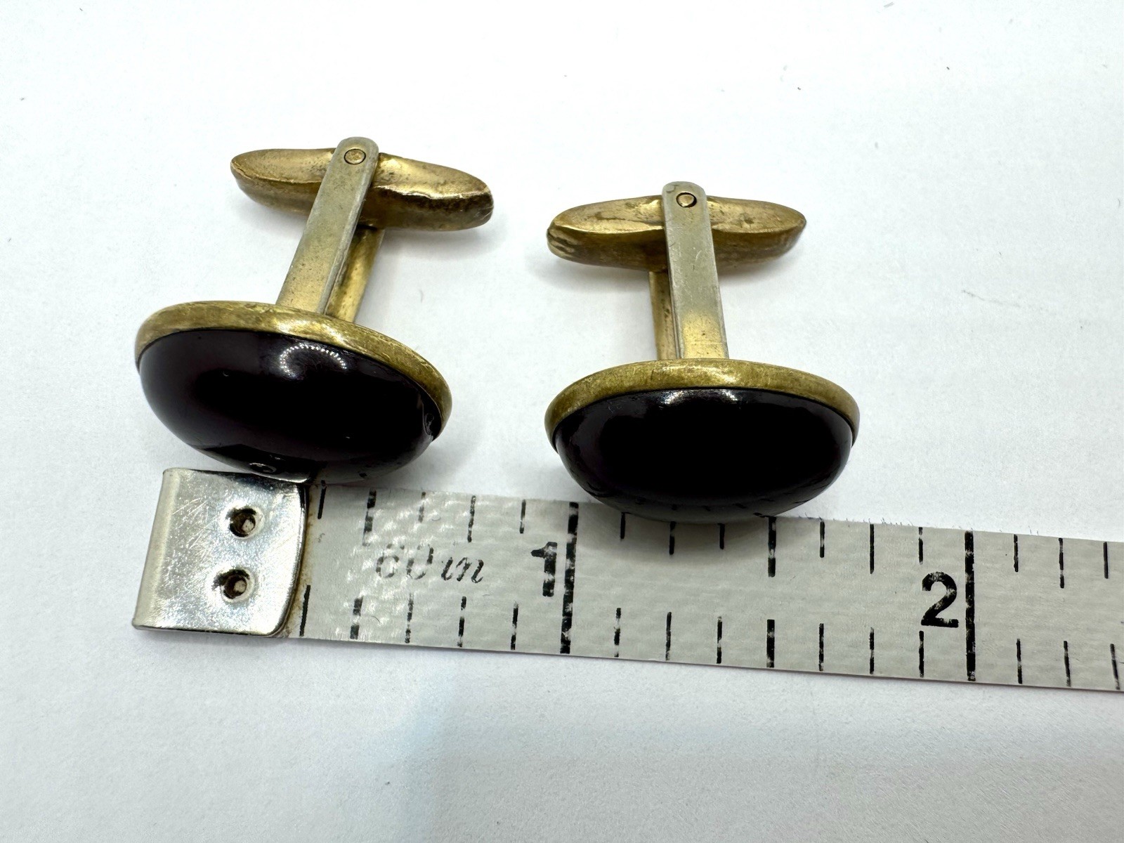 Vintage 40’s Deep Red Burgundy Lucite Cabochon Gold Tone Cufflinks Cuff Links